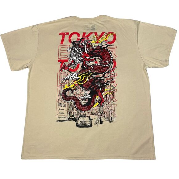 Tokyo 2 Monkeys Men's Shirt Graphic Tee Sz 3XL Beige‎ Japan Dragon Gothic Retro - Picture 4 of 8